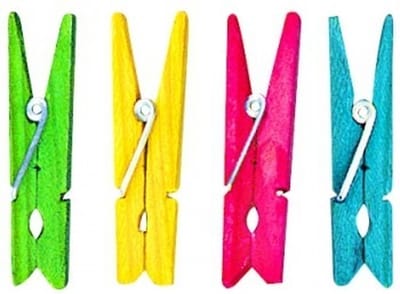 Rayher hobby Kleine Houten knijpers - 72x stuks - gekleurd mix - 4,5 cm