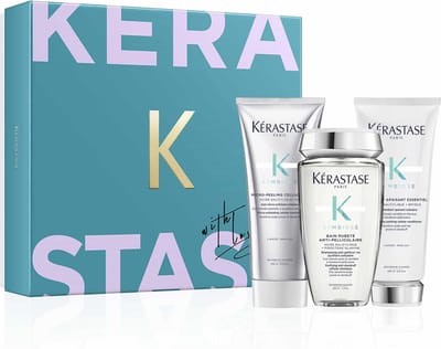Kérastase Giftset Symbiose - Anti-roos trio behandeling met Micro-exfoliërende Pre-shampoo Verzorging 200ml, Zuiverende Cellulaire Anti Roos Shampoo 250ml & Kalmerende Ontwarrende Conditioner 200ml - Voor de Gevoelige Hoofdhuid met neiging tot roos