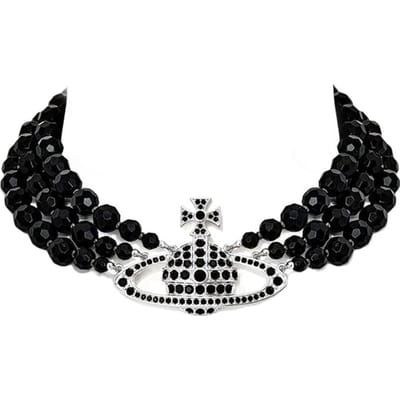 Vivienne Westwood Messaline Drie Rijen Choker Dames ketting Zwart Zilver 6303002E02P178P178 Box black