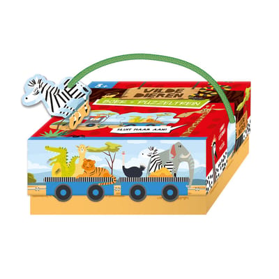 Wilde dieren - boek + puzzeltrein Kartonboekjes