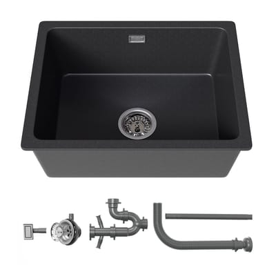 HOROW Spoelbak Keuken Graniet Zwart 56×43 cm - Gootsteen -Enkele spoelbakken- Keukenspoelbak - Opbouw Wasbak Keuken