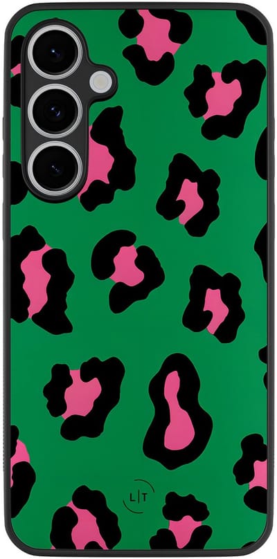 Leuke Telefoonhoesjes - Hoesje geschikt voor Samsung Galaxy S24 FE - Luipaard groen roze - Backcover zwart - Luipaardprint - Groen, Roze