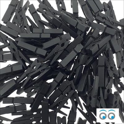 Mini knijpers - 100 stuks - Houten clips voor foto's - Wasknijper - Zwart - 35 mm