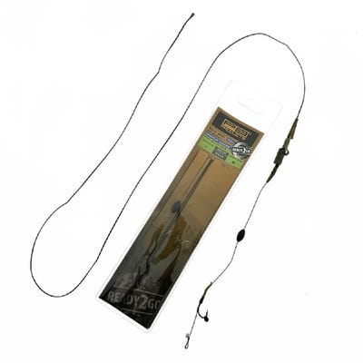 PB Products - Ready2Go Hit & Run Leadclip Silk Ray Leader 90 cm + Ronnie Hinged Stiff Rig - Weed - 2 stuks - Maat 4