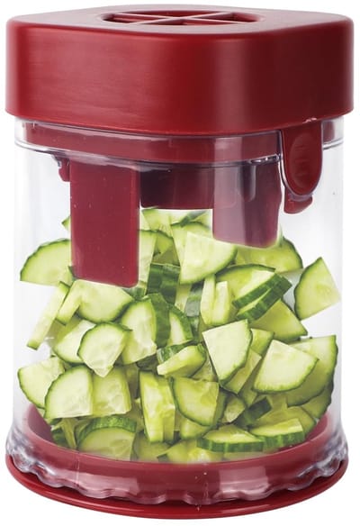 Dailygoody - Fruitsnijder - Aardbeiensnijder - Antislipvoet - Rood - Druivensnijder - Voedselhakker - Geschikt voor Groenten en Fruit - Rood