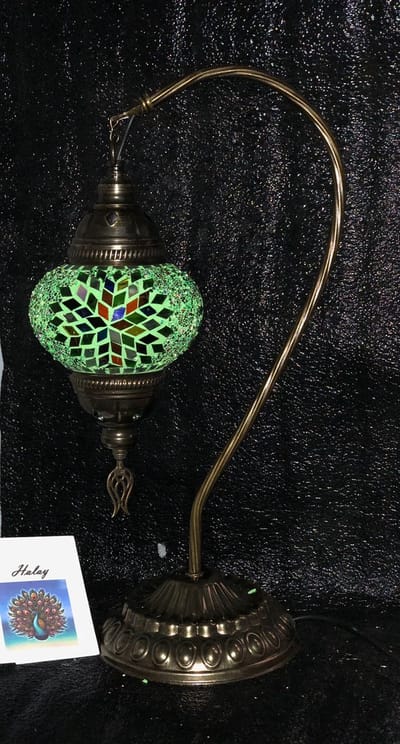 Handgemaakte Turkse groene tafellamp in glas met kleurrijke mozaïekstenen - Oosterse sferen nachtlamp ca. 45cm