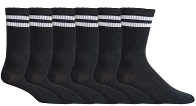 Crew Socks | Dunne sportsokken | Versterkte hak en teen | Kleur: Zwart met witte streep | Maat: 36-41 / 42-47 | Aantal: 6 paar