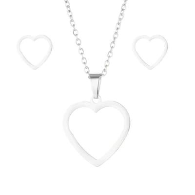 WeLoveSilver - chirurgisch stalen ketting en oorstekers - open hart - 43 cm