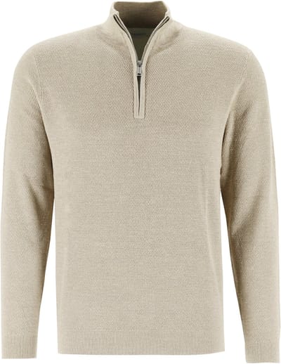 Profuomo heren trui katoen - slim fit trui met korte rits - off white