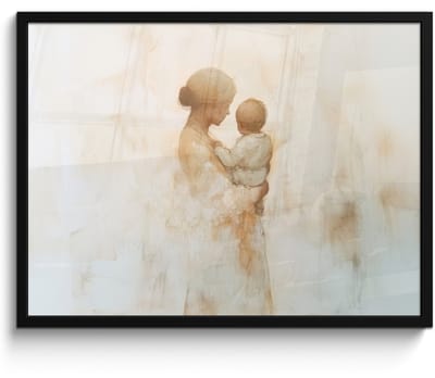 Poster in lijst - Fotolijst 70x50 cm - Posters - Kind - Moeder - Waterverfschilderij - Posterlijst zwart - Decoratie - Wanddecoratie woonkamer - Muurdecoratie slaapkamer