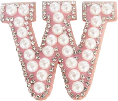 Strass Applicatie Alfabet Letter - 4,5 CM hoog - A t/m Z - Letter W - Roze met witte parels en stenen - Niet strijkbaar