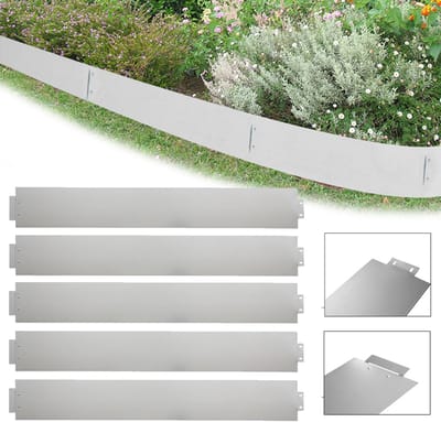Gazonrand, metaal, 45 m x 18 cm, gegalvaniseerd, bloembedrand, gazonplaten, tuinbed, 45 stuks, lengte 100 cm, hoogte 18 cm, zilver