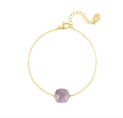 Armbandje goud met steen - paarse steen - natuurstenen collectie - stainless steel - roestvrijstaal - Amethist