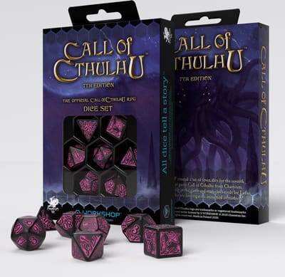 Q-Workshop Call of Cthulhu 7th Edition Black & Magenta Dobbelstenen Set - 7-delig