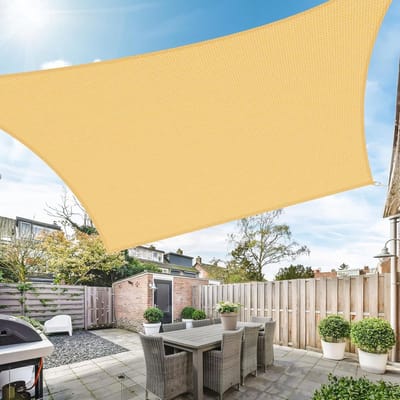 Zonnezeil 3,6 x 4,8 m, rechthoekig, zonwering, tuin, balkon en terras, 95% uv-bescherming, 185 g/m² hoge dichtheid, waterdoorlatend voor patio, pergola, achtertuin, buiten, zandkleur