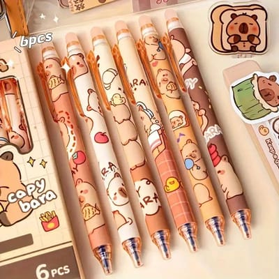 GEAR 3000® capybara pen - capibara spullen - pennen 6 stuks - uitwisbare pennen - blauwe inkt