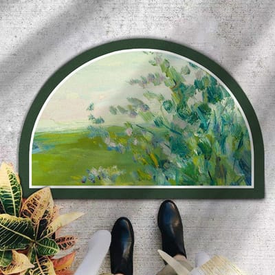 Tapis de sol semi-circulaire vert forêt pour la maison Tapis de pied doux en boue de diatomées pour la maison Antidérapant Non lavable Évacuation de l'humidité Tapis d'entrée 47*70