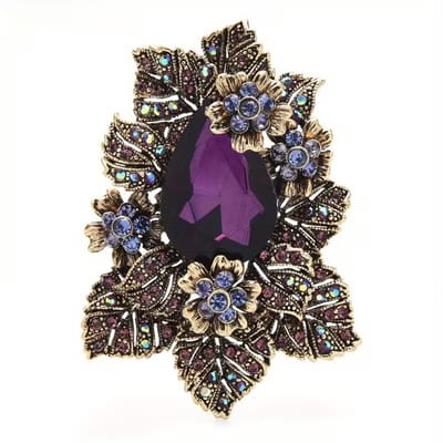 Luxe Broche - Klassiek Bloemenontwerp met Paarse Steen - Elegant