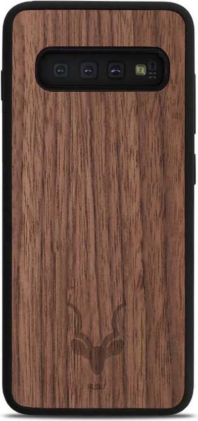 Kudu Samsung Galaxy S10 Plus hoesje case - Houten backcover - Handgemaakt en afgewerkt met duurzaam TPU - Walnoot - Zwart