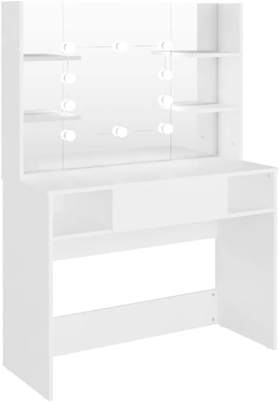 Kaptafel met Verlichting - Schoonheidstafel Spiegel - Make-up Aanbrengen - Geïntegreerde LED Lampen - 100x40x135 cm - Wit