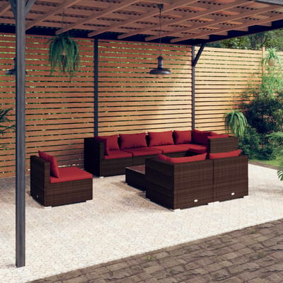 vidaXL - 9-delige - Loungeset - met - kussens - poly - rattan - bruin