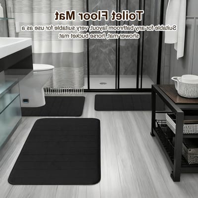 3-delige badkamertapijtenset met traagschuim - antislip, wasbare badmatten voor luxe badkamer, douche en toilet met modern design en optimaal comfort in zwart