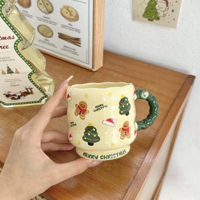 Schattige Kerstcadeau Mok met Deksel Lepel Hoogwaardig uitziende Kerstman Eland Keramische Kop Souvenir 301-400ml