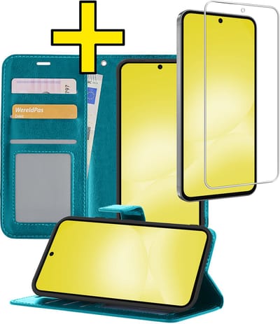 Hoesje - Met Screenprotector - Geschikt voor Samsung Galaxy A56 - Luxe Pasjeshouder - Bookcase Portemonee - Flip Case - Kunstleer Book Case - Flipcase - Book Cover - Walletcase - Portemonneehoes - Telefoonhoesjes - Turquoise