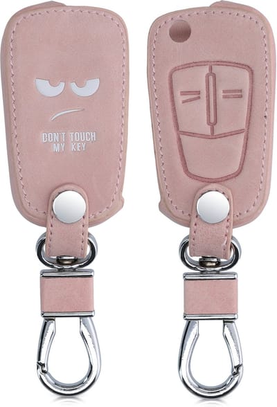 kwmobile autosleutelhoes geschikt voor Opel Vauxhall 2-knops inklapbare autosleutel - Hoesje van imitatieleer in wit / roségoud - Don't Touch My Key design
