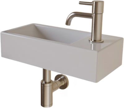 AquaVik Fonteinset Kval Keramisch Wit Kraan Rechts Geborsteld Nikkel Kraan 36,5x18x9cm