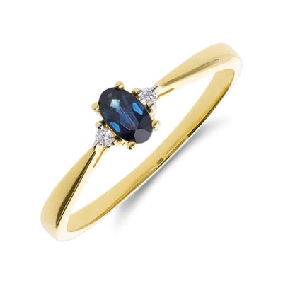 Lucardi Dames 14 karaat geelgouden ring met saffier en diamant 0,024ct - Ring - 14 Karaat Goud - Goud - 17.50 / 55 mm