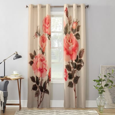 Bloemen Van Roze Rozen En Een Vlinder Raamgordijn Voor Kinderkamer Huis Jaloezieën Gordijnen Voor Woonkamer Slaapkamer Raam Draperieën 135W x 60H(cm) x1 brown