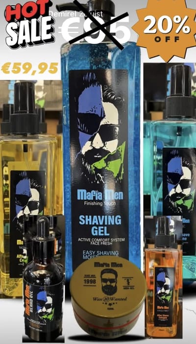 6 Pack-Baardverzorging set (6 Stuks) Premium pakket! Baardolie + Scheergel +Aftershave Cologne+Mafia Men Haarwax 10 Wanted- Baardset- Giftset- Geschenkset- Cadeau voor Hem