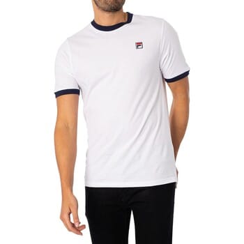Fila Marconi Essential T-shirt met contrasterende bies voor heren, wit-marineblauw