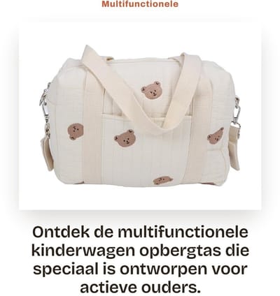 Dailygoods- Opbergtas Grote Capaciteit - Kinderwagen Opbergtas - Herbruikbaar - Ritsvak - Duurzaam - Robuust - Boodschappentas