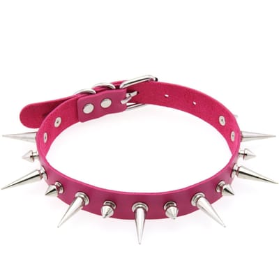 Punk Lange Doornen Choker Pu Leer Kraag Voor Vrouwen Mannen Cool Grote Klinknagels Met Studs Choker Goth Stijl Ketting Emo Accessoires pink