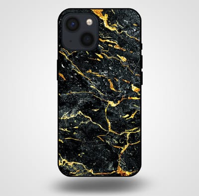 Smartphonica Telefoonhoesje voor iPhone 13 Mini met marmer opdruk - TPU backcover case marble design - Goud Zwart geschikt voor iPhone 13 Mini