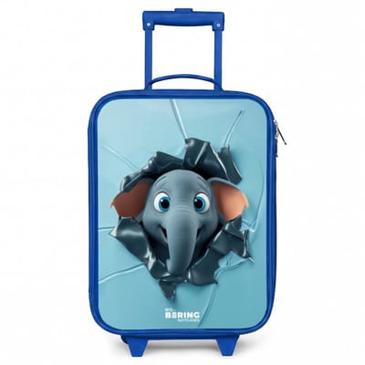 NoBoringSuitcases.com® - Kinderkoffer blauw - Kindertrolley jongen - Vrolijke olifant kijkt door gescheurde achtergrond - Koffer kind lichtgewicht - Reiskoffer trolley voor kinderen - Koffertje met lichtgevende wieltjes - Rolkoffer