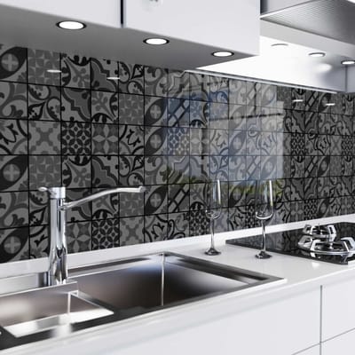Keuken achterwand zelfklevend - Spatscherm keuken - Spatwand fornuis - Muurbeschermer - Verstevigde PET folie - 0,37 mm - Mat - Mozaïektegels donker - Materiaalmonster A5