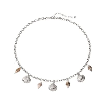 Aramat Jewels | Halskettingen | Zilverkleurige bedelketting met echte schelpen – 40+5 cm | | | |1,5mm | Staal | Volwassenen | Verkleurd niet