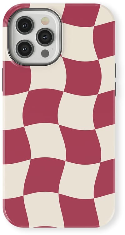 Checkered Warp Hoesje geschikt voor iPhone 12 Pro | Geschikt Voor Mag | Uniek Design Hoesje | Beschermhoes geschikt voor iPhone 12 Pro Crimson Wave