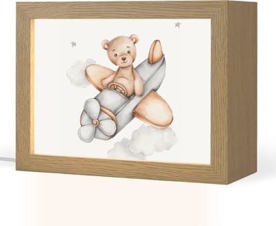Nachtlampje 20x15 cm - Kinder lampje - Beer - Vliegtuig - Sterren - Kinderen - Tafellamp kinderkamer - Slaapkamer lamp - Bedlamp kinderen - Kinderlampje stopcontact - Wandlamp babykamer - Nachtlampjes