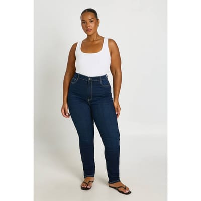 boohoo Dames Plus Hoge Taille Billen Liftende Skinny Jeans | Indigo | Maat: 44