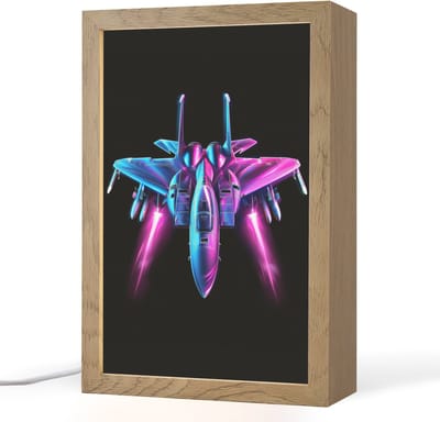 Nachtlampje 20x30 cm - Kinder lampje - Straaljager - Blauw - Kleuren - Jongens - Zwart - Tafellamp kinderkamer - Slaapkamer lamp - Bedlamp kinderen - Kinderlampje stopcontact - Wandlamp babykamer - Nachtlampjes
