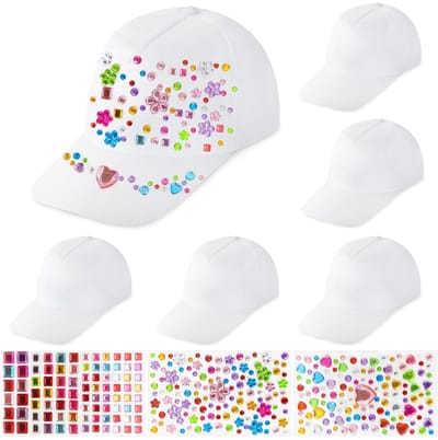 Dailygoods- Kinderpet 6 Stuks - Doe-Het-Zelf Baseballpet - Polyester - Kindermuts 52-55 cm - Inclusief Edelsteenstickers - Creatieve Personalisatie - Honkbalpet