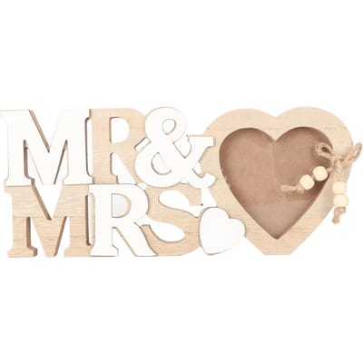 Houten Fotolijst Hartvormig MR MRS Waterdicht Slijtvast Romantische Bureau Fotolijst voor beige