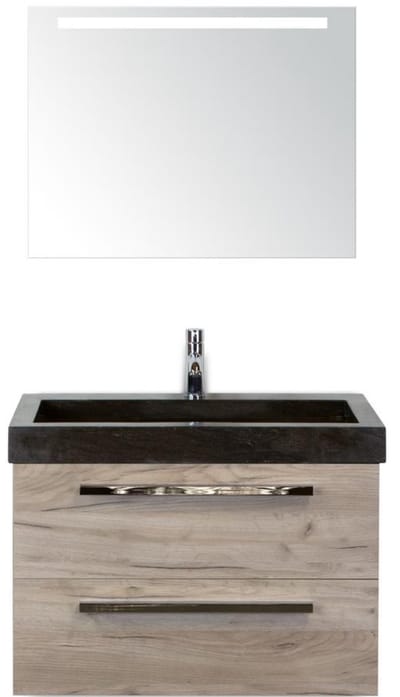 Seville Badmeubelset 80 cm - Craft Oak - Wastafel Hardsteen Wit Lucca met Sence Spiegel