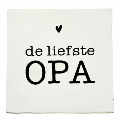 Snoes Spreuktegel – De liefste OPA – Wit met Zwart – Inclusief Plakhaakje – Handgemaakt Spaans Keramiek 10x10 cm – Cadeau Opa – Persoonlijk Kado Grootvader