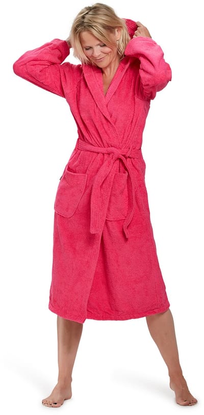 Dames badjas fuchsia roze - badjas dames - badjas heren - badstof katoen - sauna badjas capuchon - maat S/M
