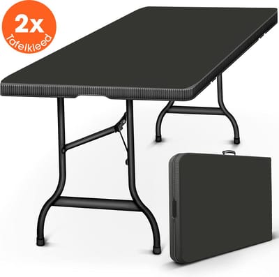 Lenx Klaptafel - Inklapbare tafel - 180x75x74cm -Opvouwbare Tuintafel - Glad Tafelblad - Vouwtafel - Inclusief handvat en 2 tafelkleden - 6 tot 8 Personen